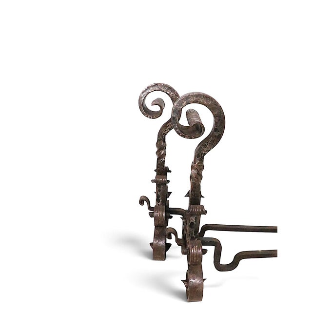 Exceptional pair of hand forged Arts and Crafts, Spanish Colonial style and irons, in very good, original, clean and ready...