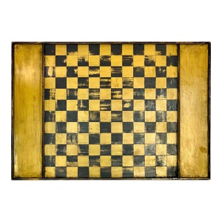 20th Century Folk Art Paint Decorated Game Board in Black and Mustard Yellow For Sale