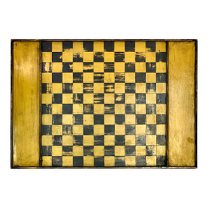 20th Century Folk Art Paint Decorated Game Board in Black and Mustard Yellow