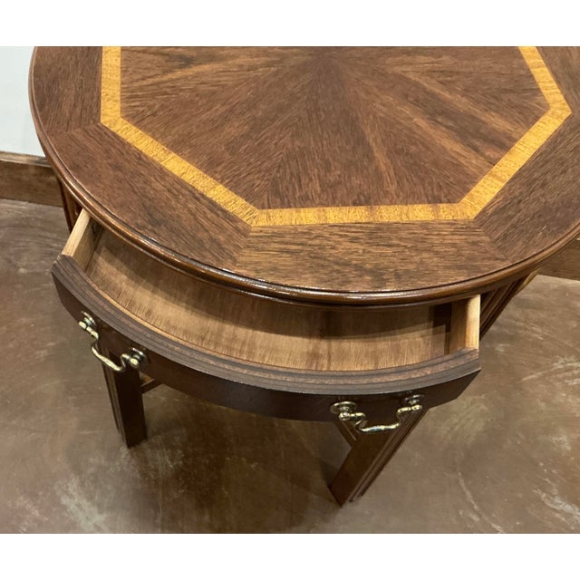 Chippendale Vintage Lane Chinese Chippendale Style Banded Mahogany Accent Table W Glass Top For Sale - Image 3 of 7