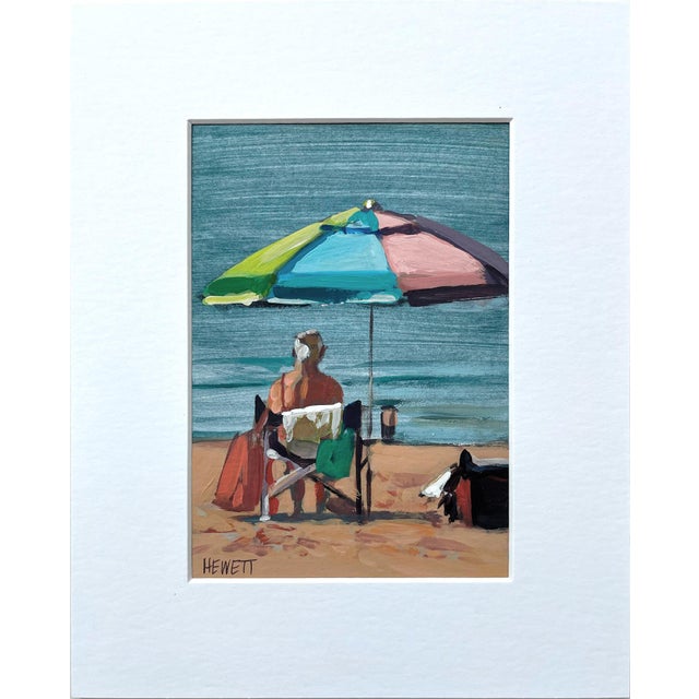 Under the Beach Umberlla - 5x7" Painting on Paper in 8x10 White Matte For Sale