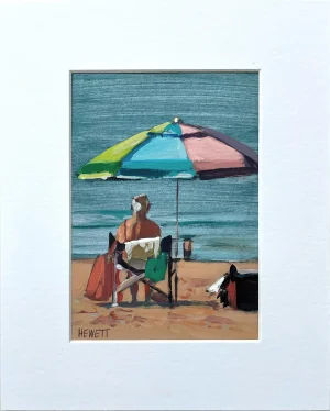 Under the Beach Umberlla - 5x7" Painting on Paper in 8x10 White Matte