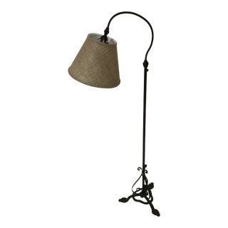 Wrought Iron Swing Arm Adjustable Floor Lamp W/ Shade For Sale