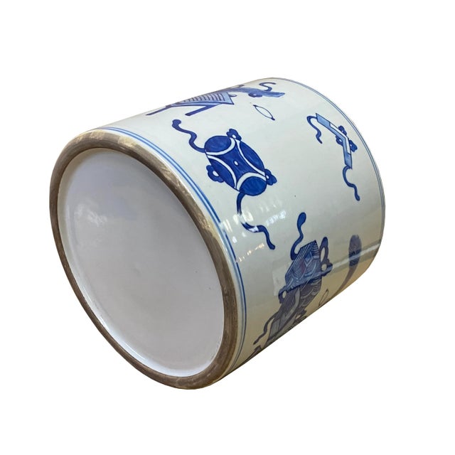 Chinese Chinese Blue & White Porcelain Treasure Scenery Brush Holder Pot For Sale - Image 3 of 7