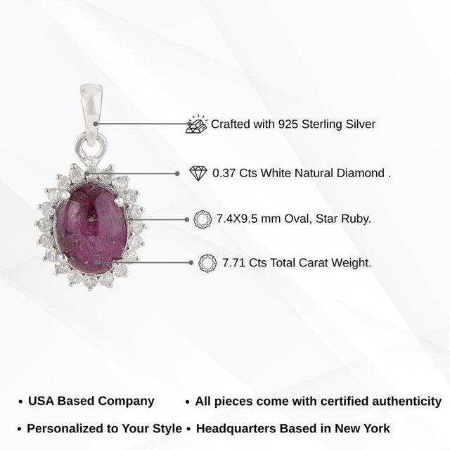 Oval Star 7.71 Ct Ruby Solitaire Pendant With Diamond Halo in Center For Sale - Image 13 of 15