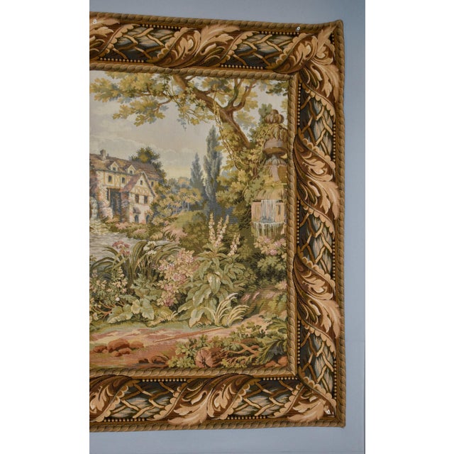 Vintage French Style Tapestry Wall Hanging Pastoral Landscape River Italy For Sale - Image 13 of 18