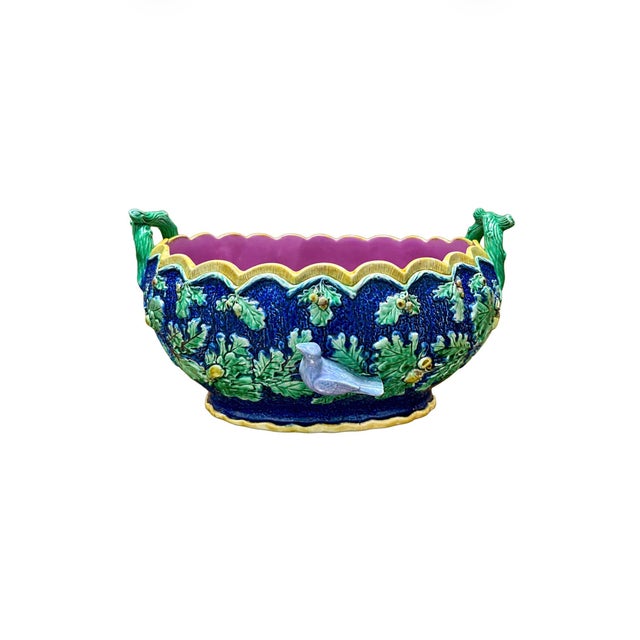 This beautiful planter has a deep cobalt glaze and is decorated with green oak leaves and acorns in relief. The interior...