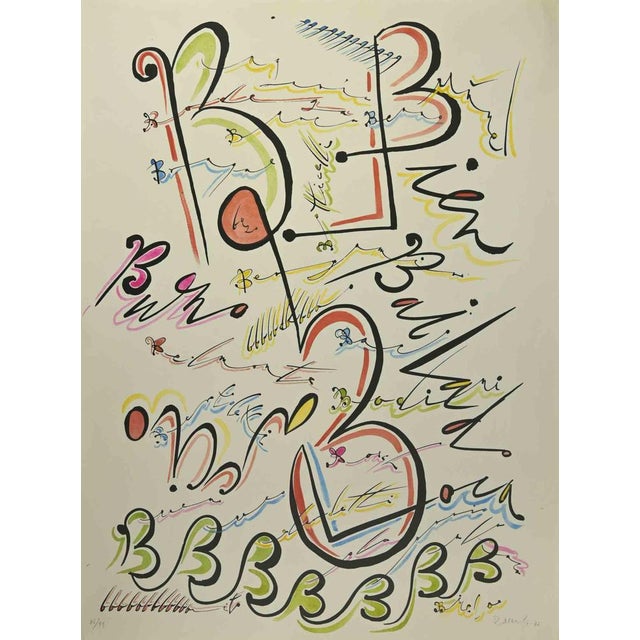 Letter B from the Alphabet series is a lithograph realized by Rafael Alberti in 1972. Hand-signed. Numbered. Edition,...