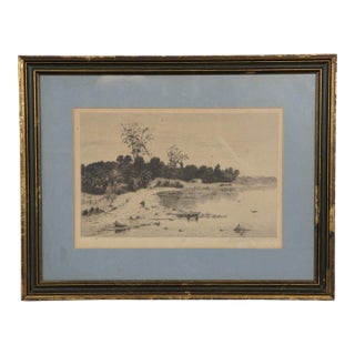 Antique John Hill Millspaugh Signed Country Lake House Landscape Etching 17", Framed For Sale