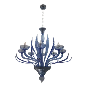 Murano Glass Bluino Italian Leaves Chandelier in Style Murano Glass