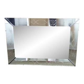 Large Venetian Mirror Etched Frame & Chrome Corner Accents on Sale $1595 Read Below For Sale
