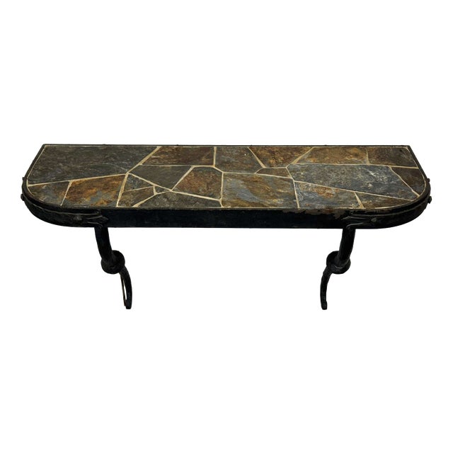 Console Table in Forged Steel and Slate Top, 1950s For Sale