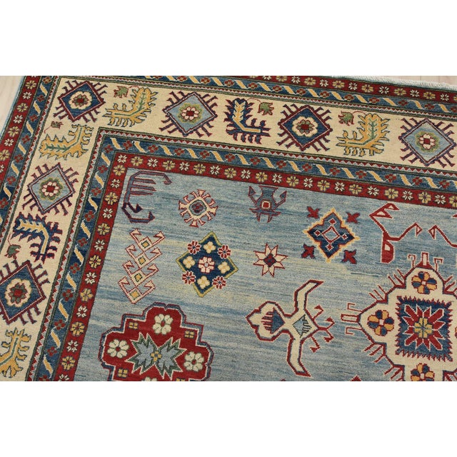Textile Kazak Rug 10’1” X 13’6” Blue Wool Tribal Hand-Knotted Oriental Carpet For Sale - Image 7 of 15