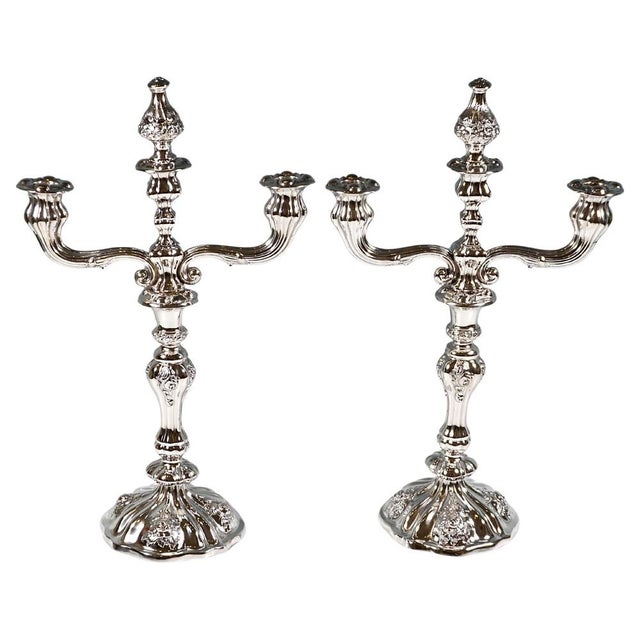 Antique Vienna 3-Flame Biedermeier Silver Candleholders, 1857, Set of 2 For Sale - Image 15 of 15