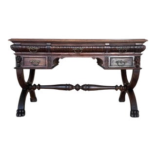 19th Century Spanish Walnut Desk With Two Drawers & Strong Legs, 1890s For Sale
