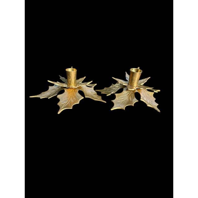 Brass Leaf Candlestick Holders -a Pair For Sale - Image 10 of 10