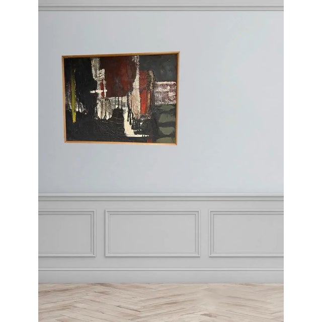 Wood Mid-Century Modern Abstract Oil Painting by Artist Betty Huberich, Framed For Sale - Image 7 of 7