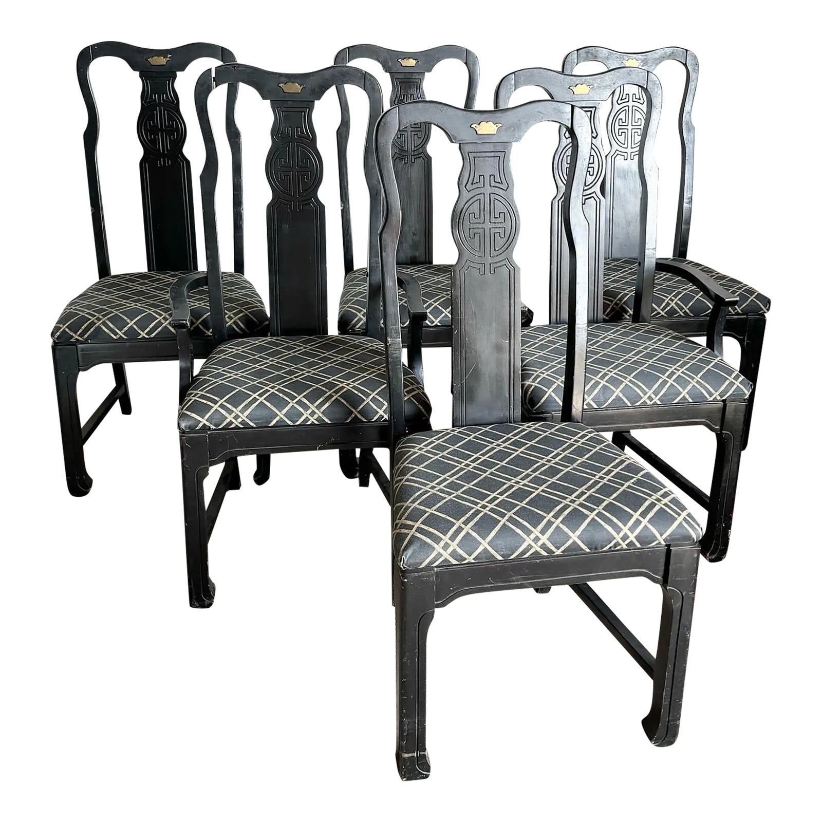 Chinoiserie Black Wooden Dining Chairs by Singer Furniture- Set of 6 ...