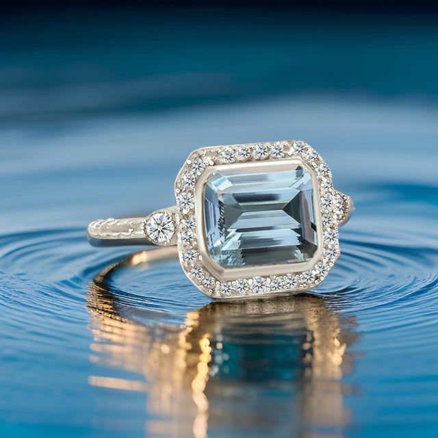 2010s Natural Aquamarine Diamond Ring 6.5 14k White Gold 3.05 TCW Certified For Sale - Image 5 of 13