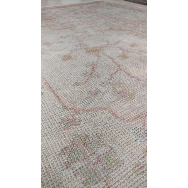 Textile Antique Oushak Carpet, Handmade Oriental Rug, Shrimp Pink, Taupe, Cream Fine Rug For Sale - Image 7 of 18