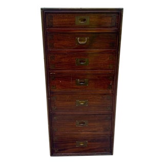 Italian Campaign Style Brass Accent Inlay Lingerie Chest Dresser Chest Drawers For Sale