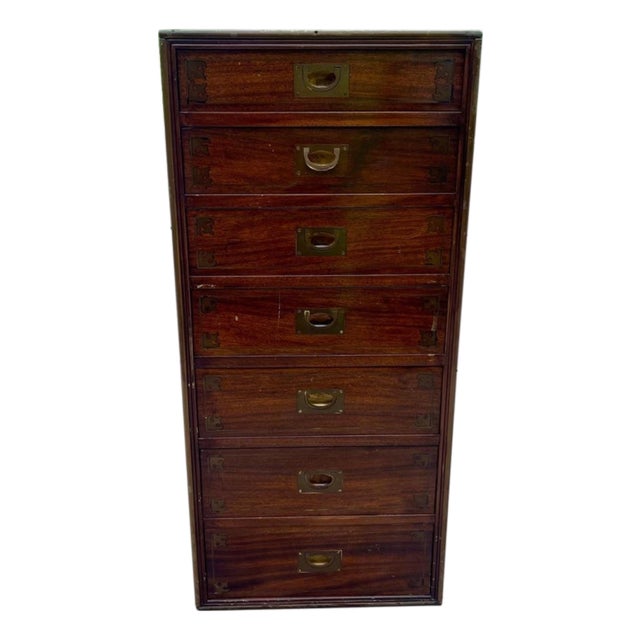 Italian Campaign Style Brass Accent Inlay Lingerie Chest Dresser Chest Drawers For Sale