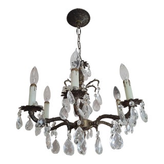 1940's 6 Light Chandelier With Embossed Details For Sale
