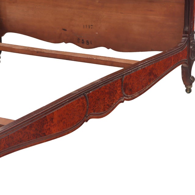 1900 - 1909 A French Louis XV Style Walnut and Burl Walnut Full Size Bed, C. 1900. For Sale - Image 5 of 5