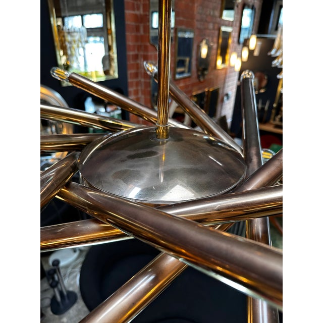 Metal Mid Century Italian Stilnovo Orbit Chandelier Brass, Italy, 1955 For Sale - Image 7 of 9