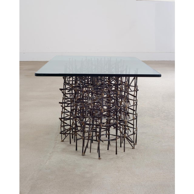 Metal Marc Weinstein Attributed Brutalist Welded Nails Cocktail Table For Sale - Image 7 of 18