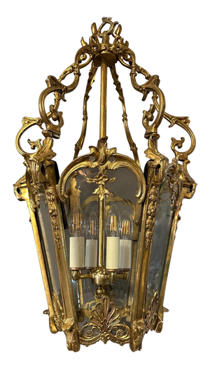 Antique French Louis XV Style Gilt Bronze Rococo Lantern, 1890