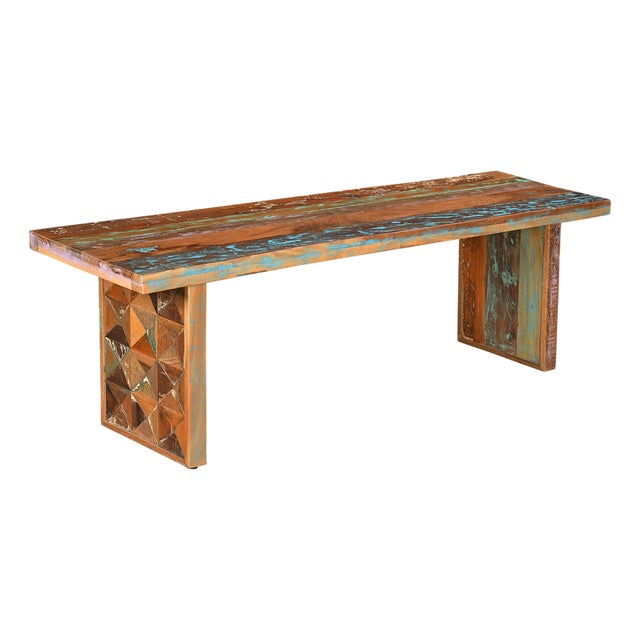 1990s Rustic Distressed Reclaimed Wood Dining Bench For Sale