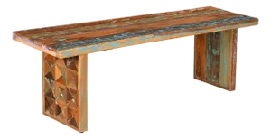 1990s Rustic Distressed Reclaimed Wood Dining Bench