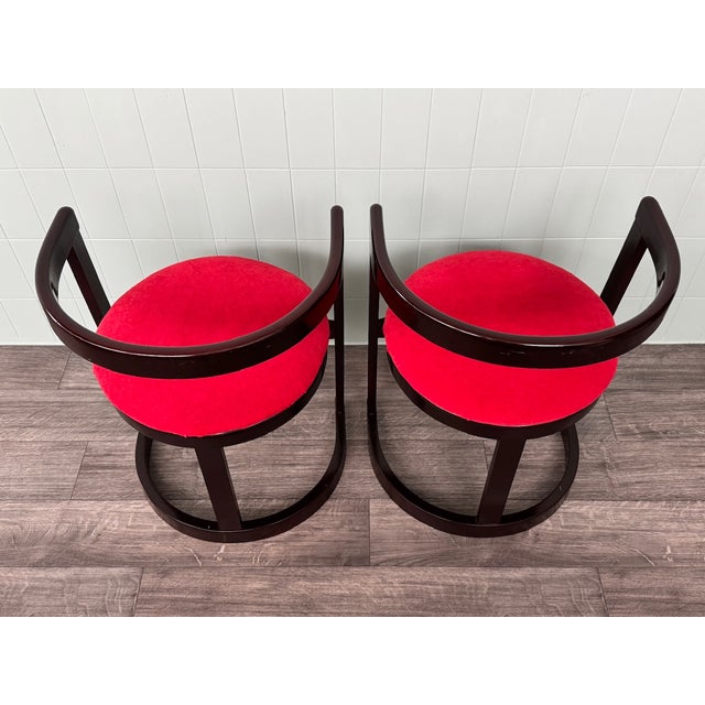 Vintage Italian Chairs in Curved Wood and Round Seat, 1970s, Set of 2 For Sale - Image 6 of 13