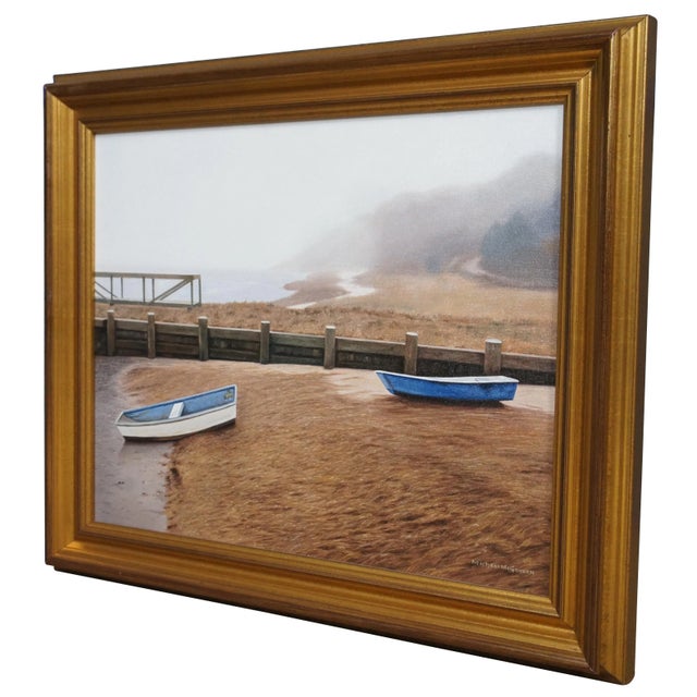 American Michael McGovern Grounded Boats Beach Landscape Oil Painting on Canvas For Sale - Image 3 of 12