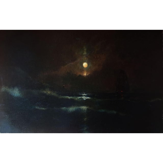 Immerse your space in the dramatic, romantic power of the sea with this breathtaking 19th-century oil painting on canvas....