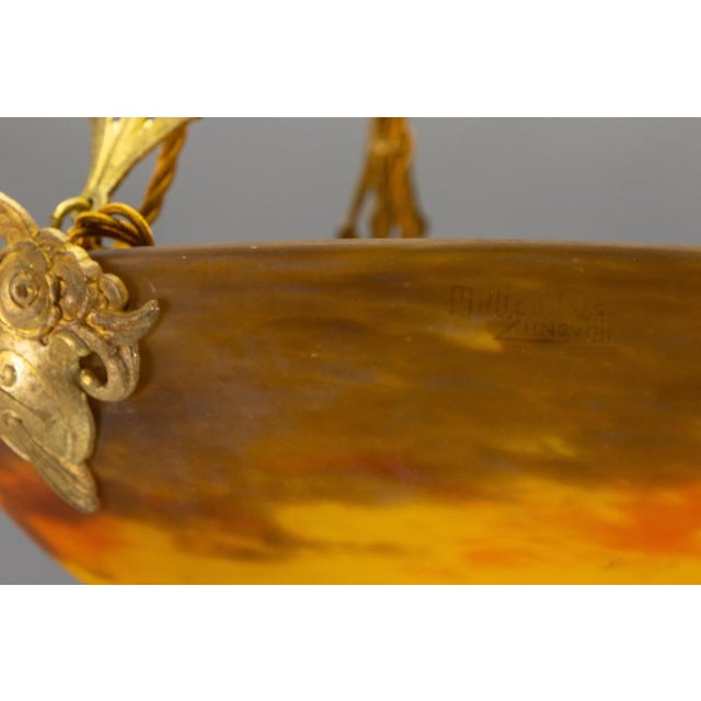 French Art Nouveau Pâte de Verre Glass and Bronze Pendant Lamp from Muller Frères, 1920 For Sale - Image 12 of 18