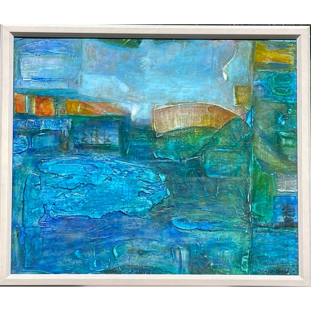 Paint Contemporary Abstract Original Painting "Stormy Day" by Artist Sonia Gold For Sale - Image 7 of 13