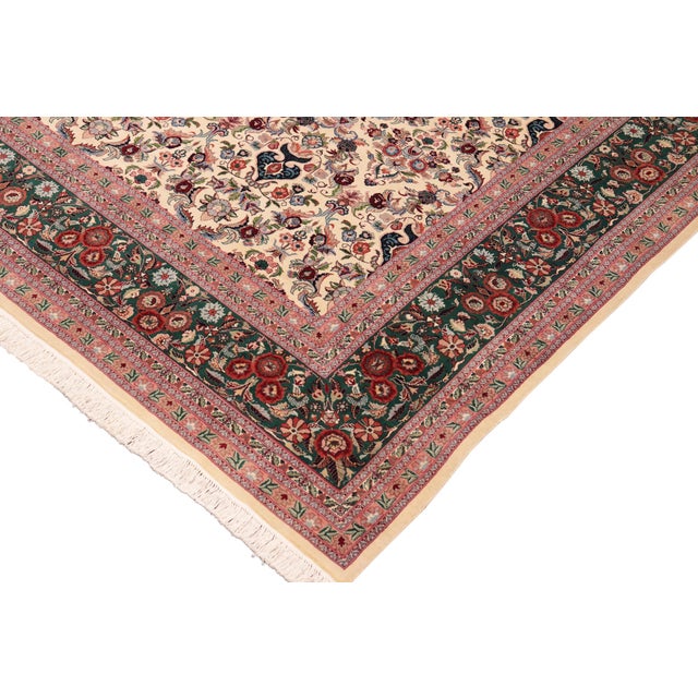 Shabby Chic Shabby Chic Kazveen Pak-Persian Ivory/Green Wool Rug - 9'10'' X 14'2'' For Sale - Image 3 of 8
