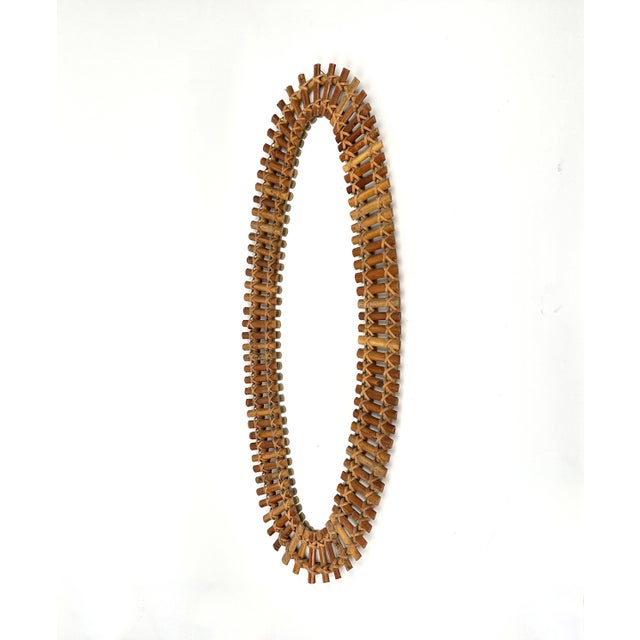 Wood Mid-Century Bamboo and Rattan Oval Wall Mirror, Italy, 1960s For Sale - Image 7 of 12