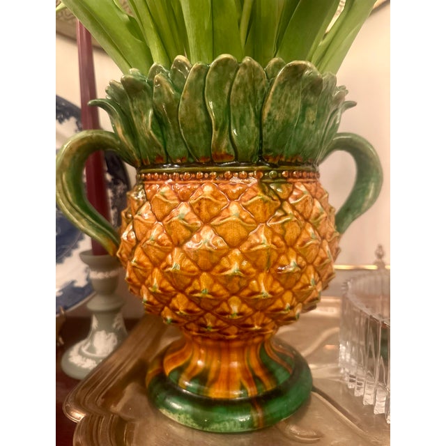 Victorian Vintage Minton-Style Majolica Ceramic Pineapple Vase For Sale - Image 3 of 10
