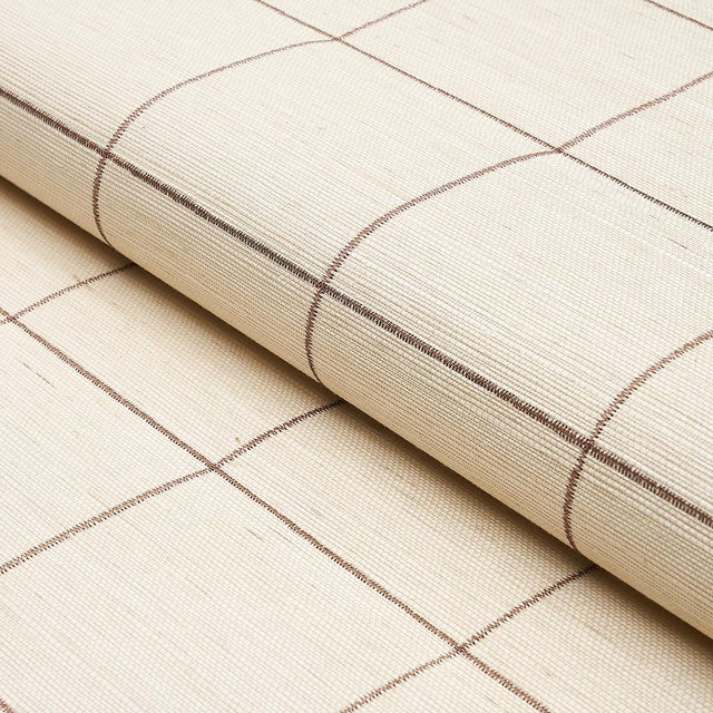 Schumacher SAMPLE - Schumacher Windowpane Embroidered Sisal Wallpaper In Java For Sale - Image 4 of 4