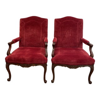 Baker French Provencial Red Velvet Bergere Chairs - a Pair For Sale