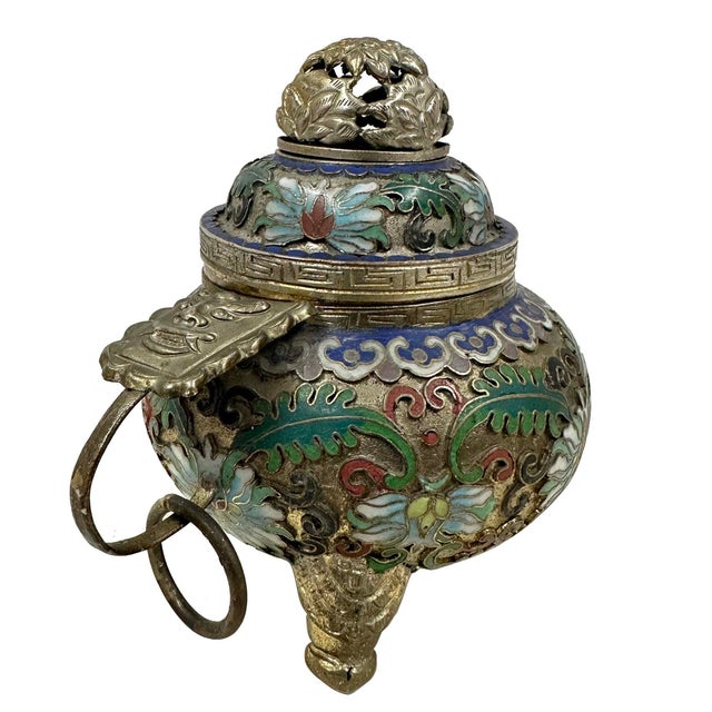 Early 20th Century Antique Chinese Cloisonné Enamel Tripod Censer For Sale - Image 4 of 10