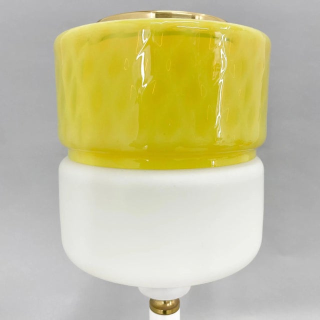 Tall Yellow & White Glass Table Lamp with Brass Details attributed to Drukov, 1970s For Sale - Image 10 of 12