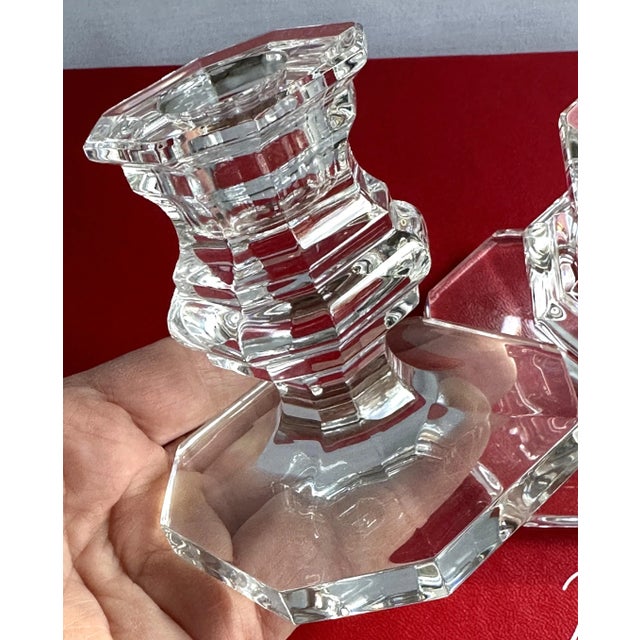 Transparent Pair of Baccarat Crystal Candlesticks – Regency Louis XV Style, With Original Box For Sale - Image 8 of 11