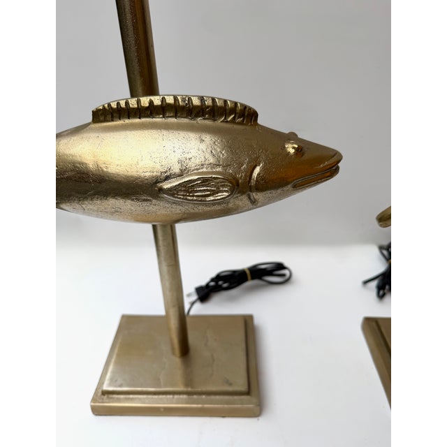 Pair of Fish Lamps Gilt Metal. France, 1990s For Sale - Image 9 of 11