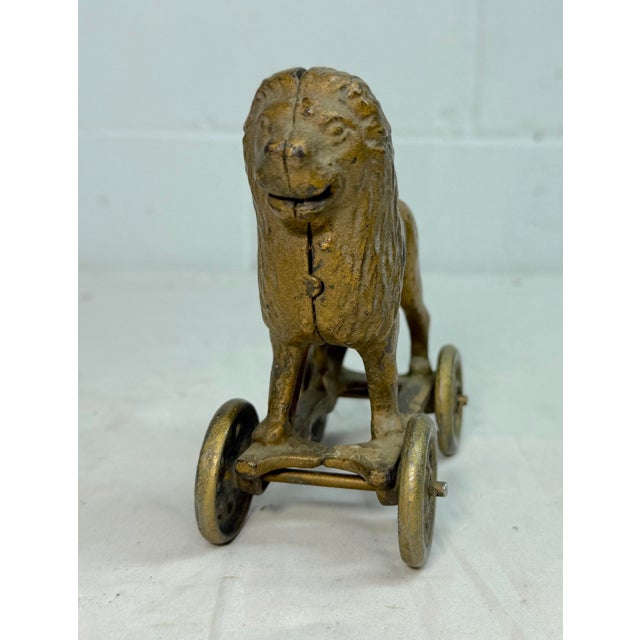 Antique Early 1920s Ac Williams Hand Painted Cast Iron Lion Still Bank on Wheels For Sale - Image 9 of 11