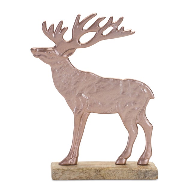 Add a touch of rustic charm to your holiday decor with this set of Metal Deer Silhouettes with Mango Wood Base. Designed...