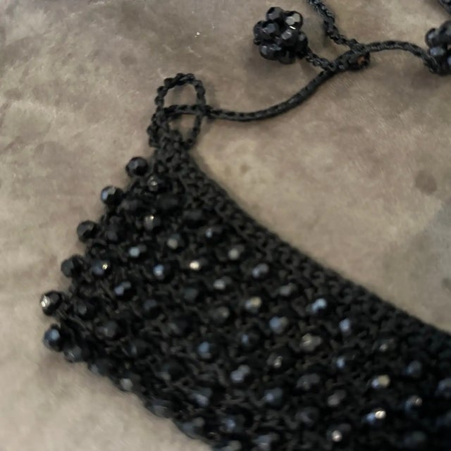 1930s Woven Jet-Black Faceted Crystals Italian Multi-Strand Necklace For Sale - Image 11 of 18